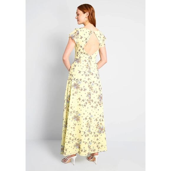 NWT Modcloth You're Flowing Places Maxi Dress Yellow Multi Cut Out Long Size 0 - Picture 3 of 8